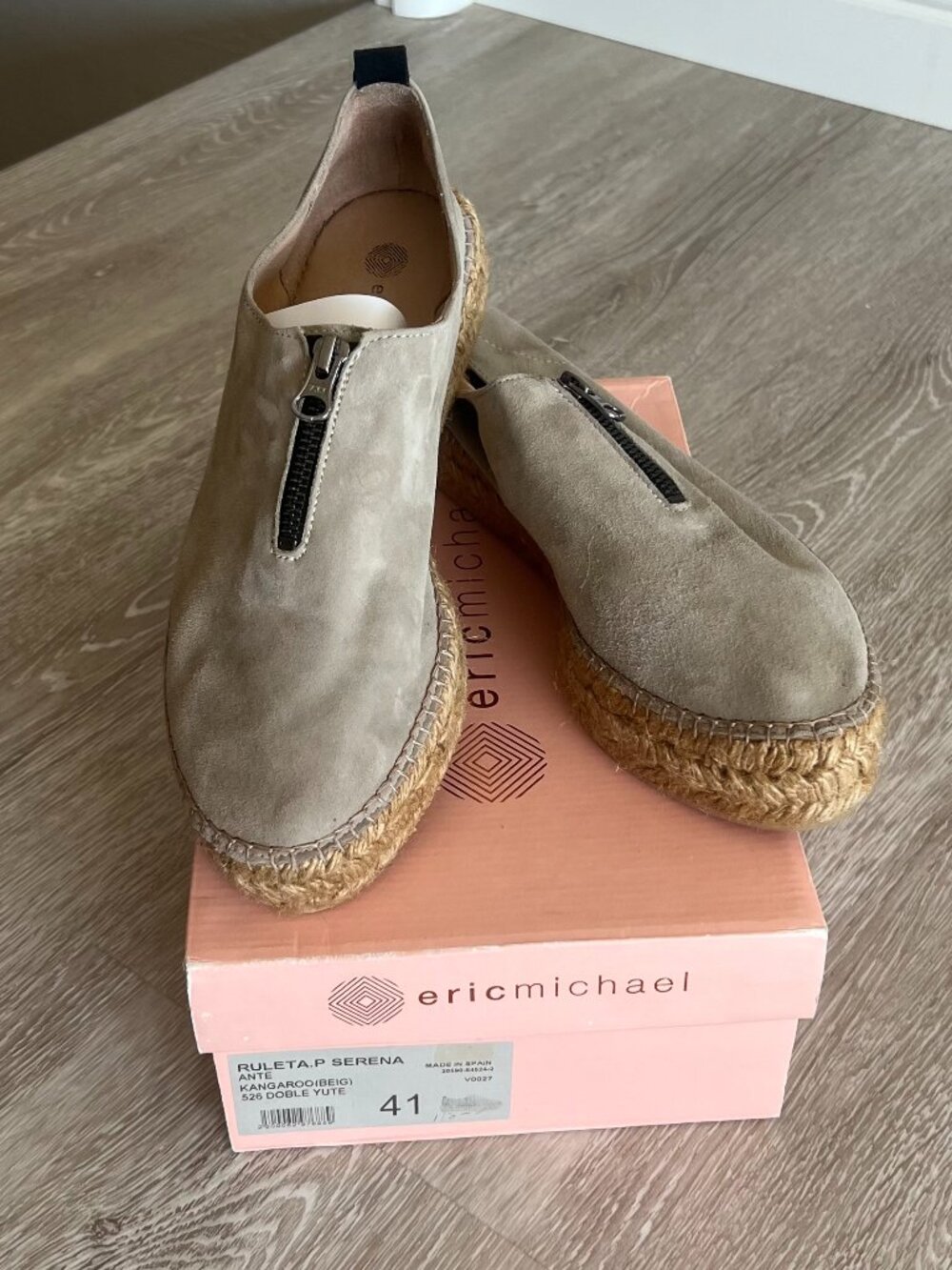 ERIC MICHAEL WOMEN'S TAUPE LEATHER SERENA ESPADRILLE SHOES